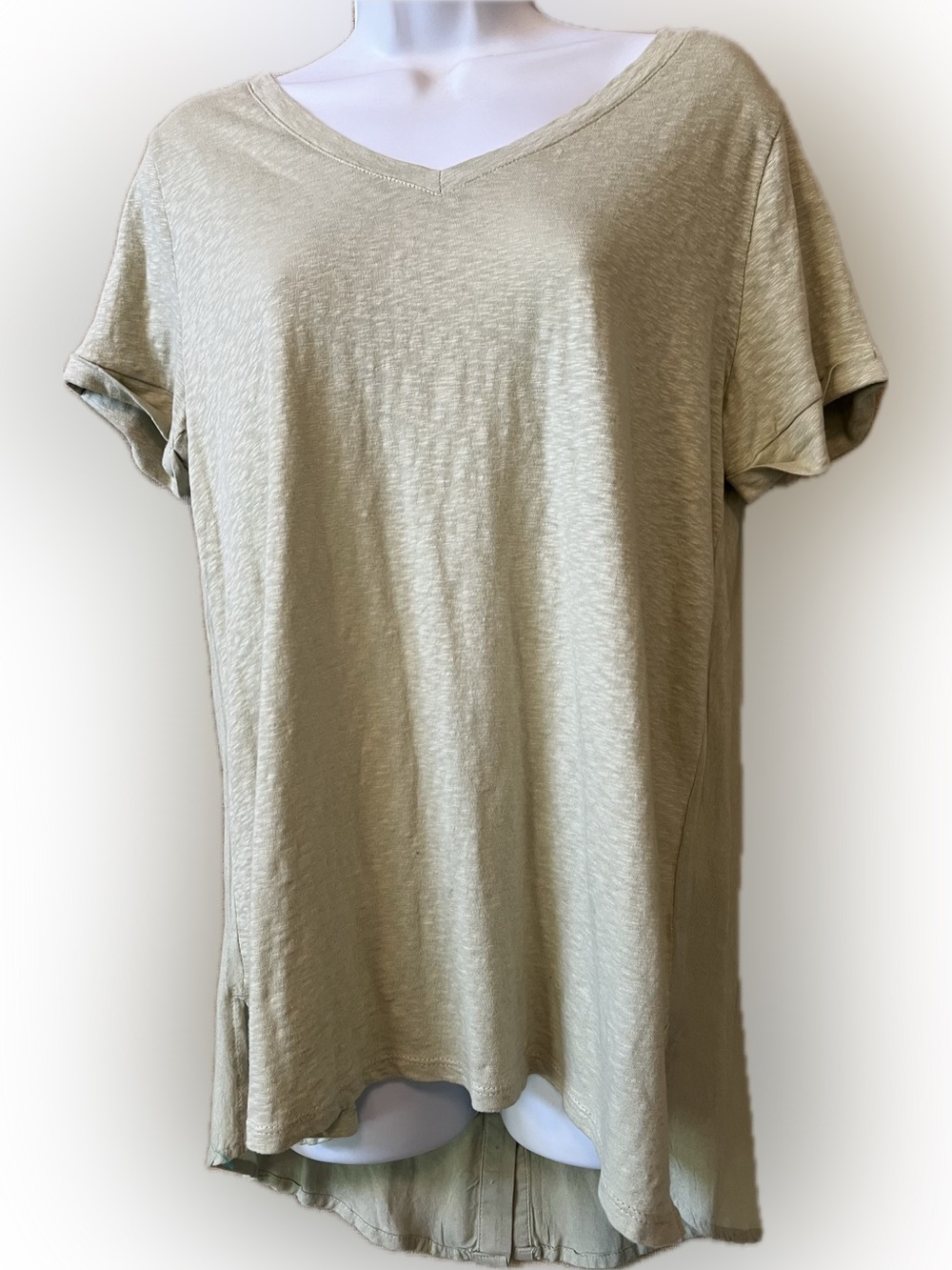 Soft Surroundings oversized NWT asymmetrical hem back button tee top XS sage